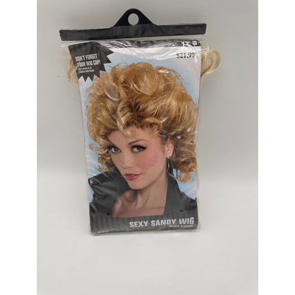 Grease Sandy Wig Blonde Curls Greaser Dress Up Halloween Adult Costume Accessory - Picture 1 of 1